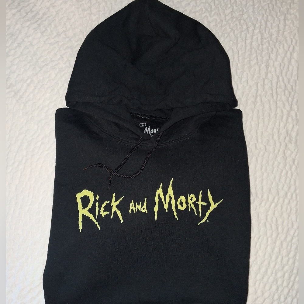 Rick and Morty Black Hoodie Adult Swim Cartoon Hoodie Size LARGE adult